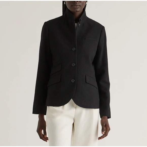 Quince Jackets & Blazers - Quince Womens XS NWT Italian Wool Stand Collar Blazer Black Preppy Career Solid